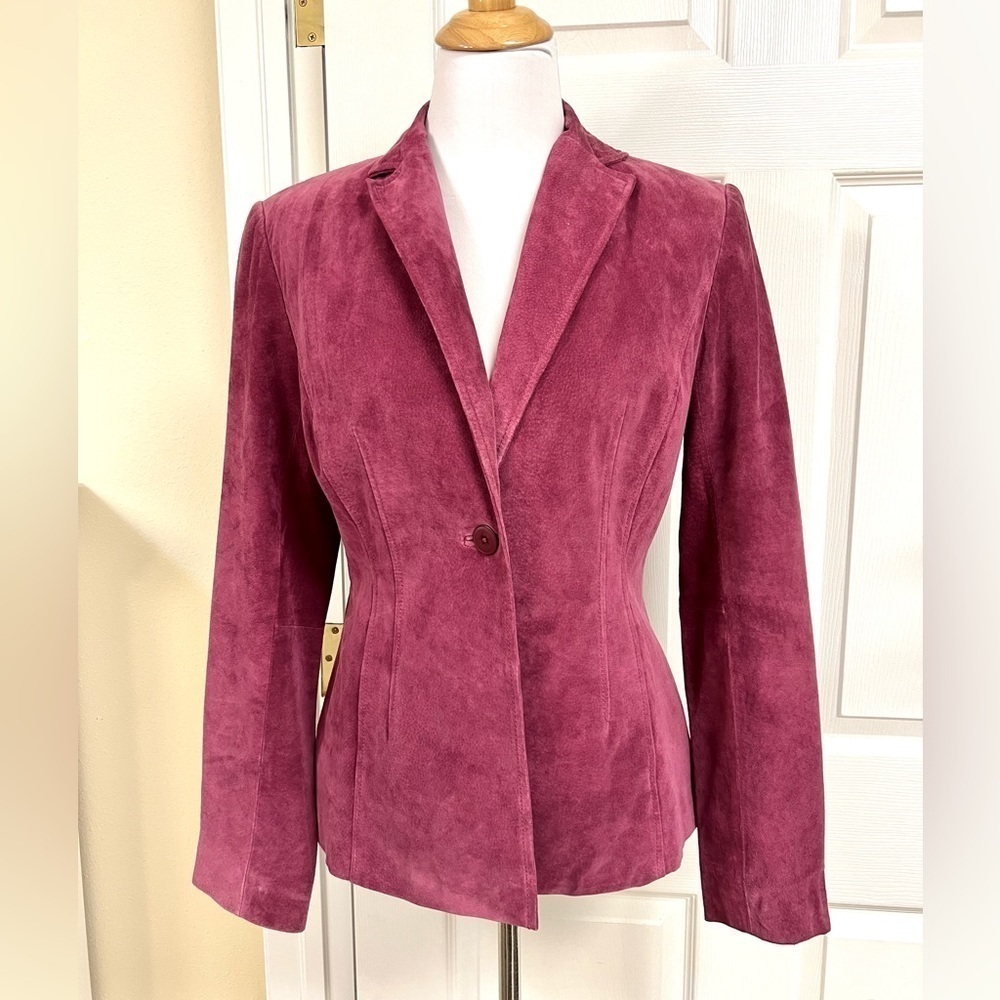 ALFANI genuine suede leather Maroon one button Y2K Blazer pockets size M barbie